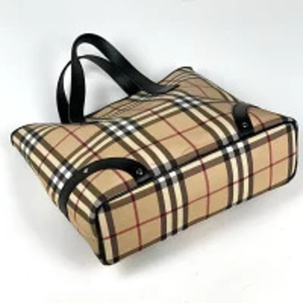 Burberry Check Bag Tote Canvas Handbag Nova Brown Black